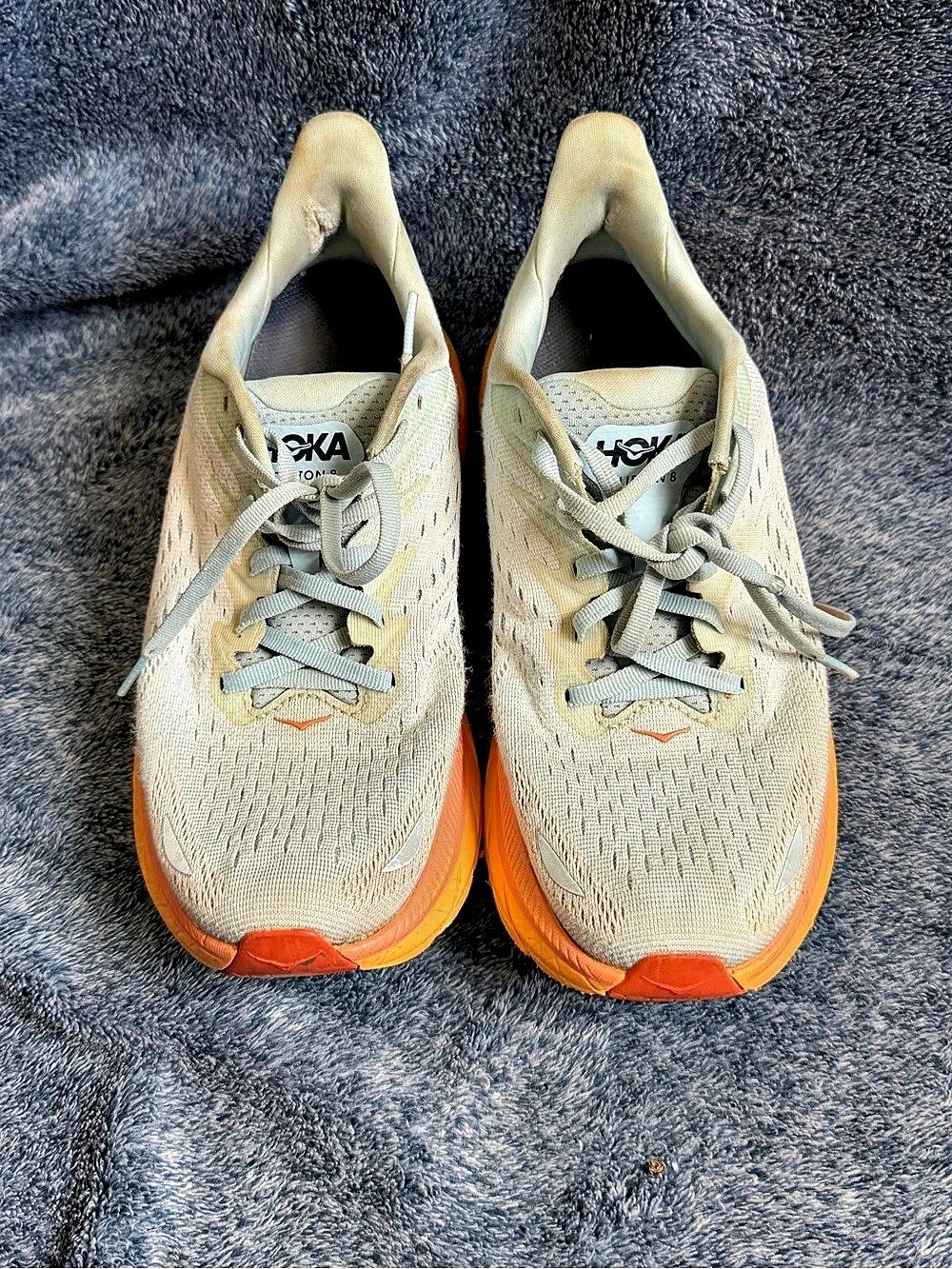 HOKA Clifton 8 Athletic Shoes Cream & Orange US 11
